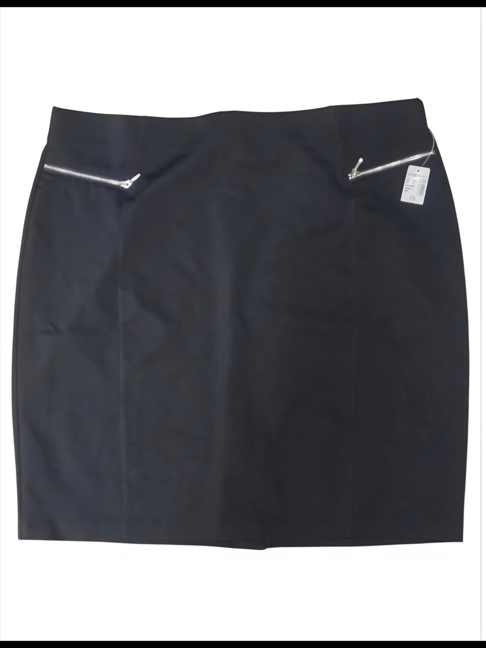 🏷️ NWT 🏷️ Roz & Ali Black Straight Mini Skirt with Silver Zip Details Sz 2X